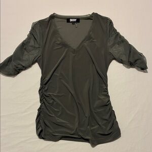 DKNY Olive V-Neck Ruched Tunic Top
